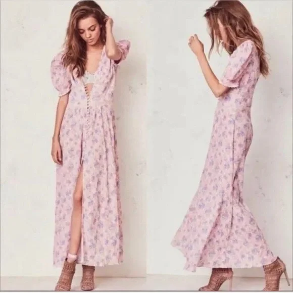 LoveShackFancy Floral Stacy Pink short sleeve Maxi Sz XS orig $475 - Picture 6 of 16